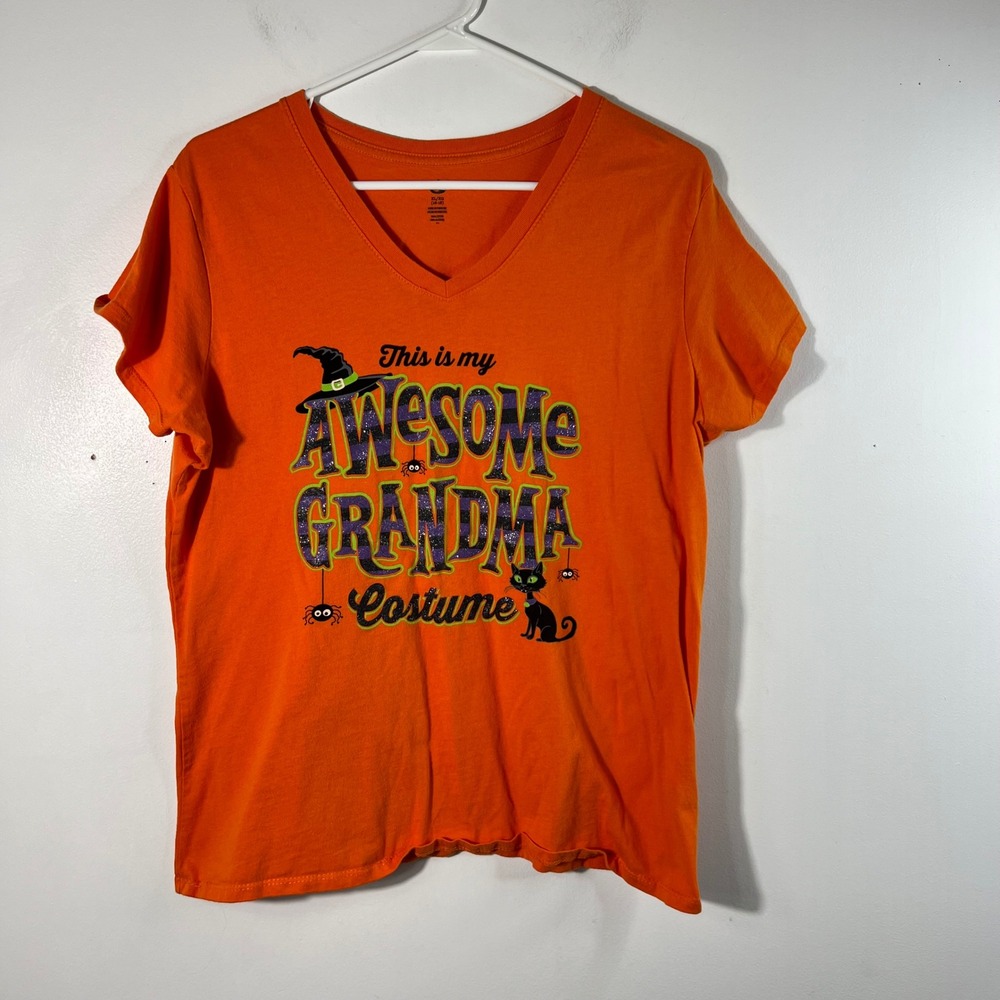 Halloween Tee Shirt Short Sleeve Orange This is My Awesome Grandma Costume XL